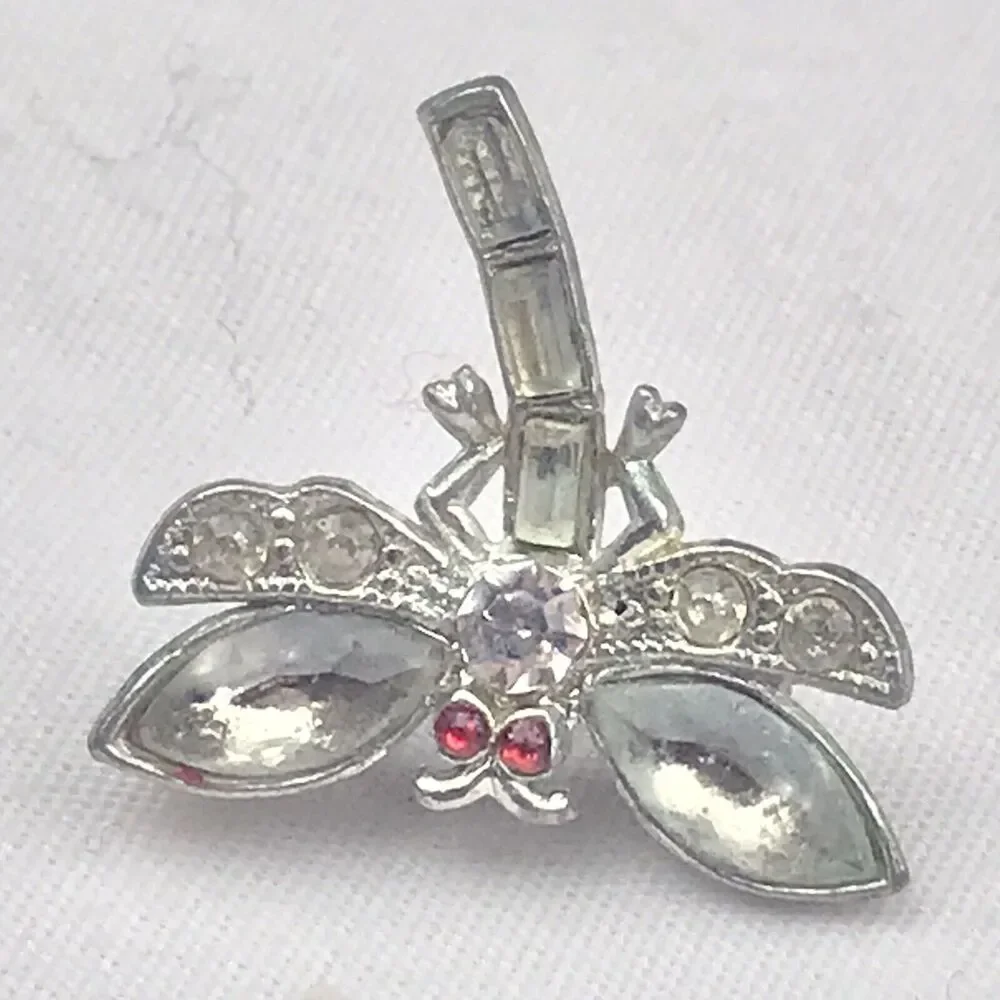 Dragonfly Pin Brooch Red Eyes Jeweled Vintage